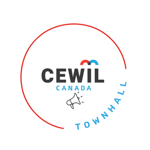 CEWIL Canada Logo, Townhall + megaphone graphic